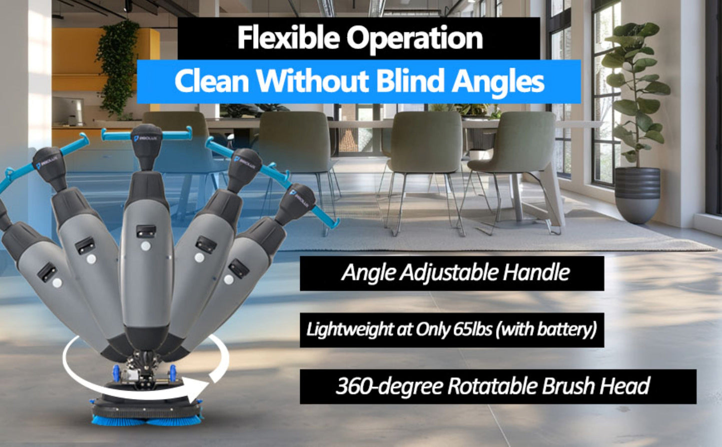 Prolux PLCC430BN Cordless Commercial Micro Dual Brush Floor Cleaner, Scrubber and Buffer
