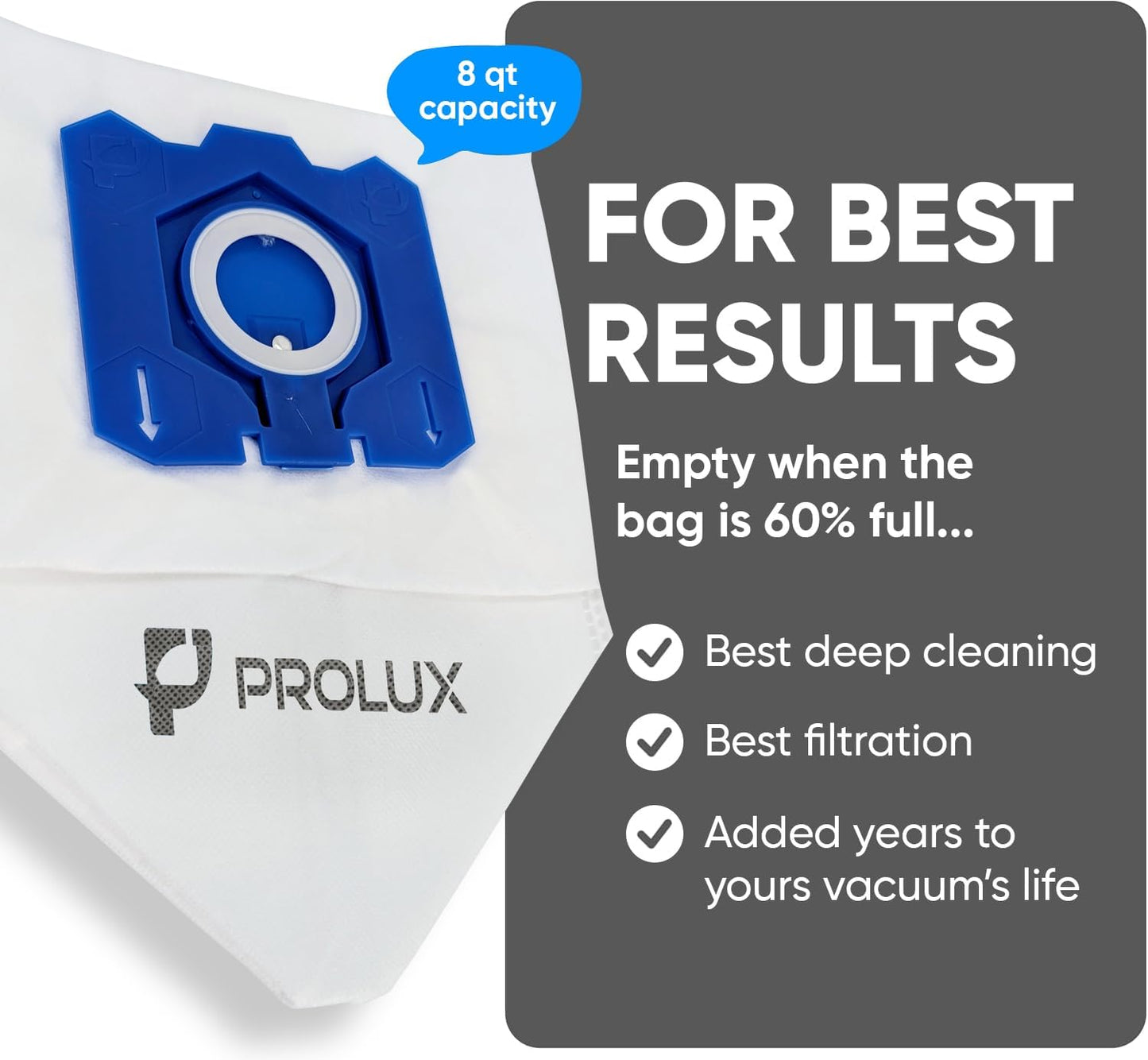 6pk of Bags and 2 Exhaust Filters for the Prolux PLCX8 Backpack Vacuum