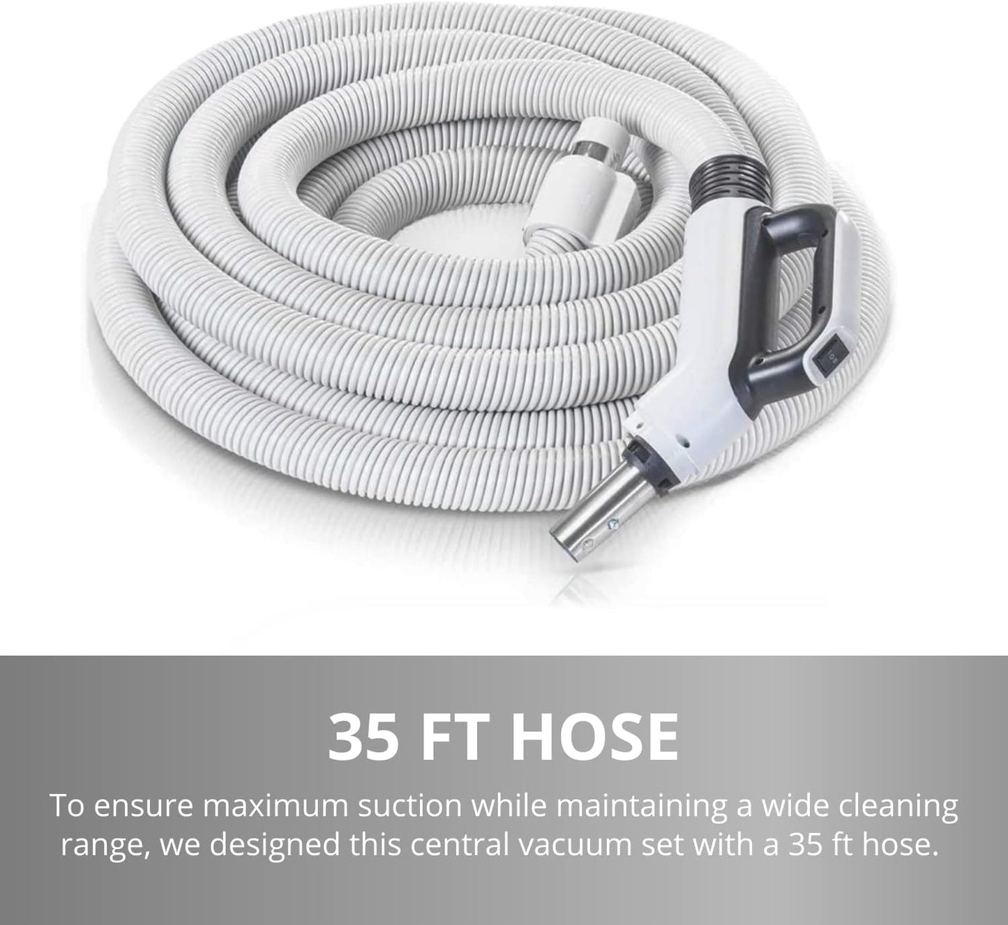 Premium Prolux 35 ft Universal Central Vacuum Hose Kit With Wessel Werk Power Nozzle