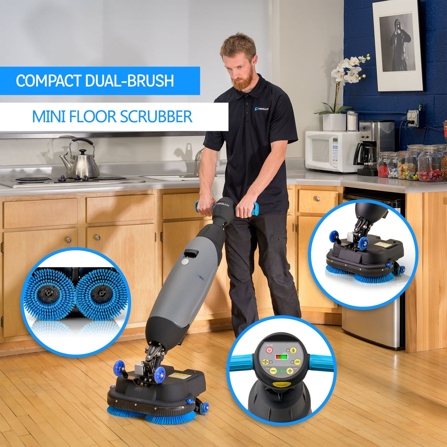 Prolux PLCC430BN Cordless Commercial Micro Dual Brush Floor Cleaner, Scrubber and Buffer