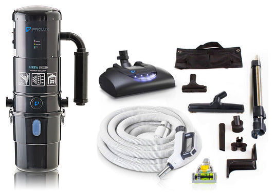 Prolux CV12000 Central Vacuum Unit System with Prolux Electric Hose Power Nozzle Kit and 25 Year Warranty