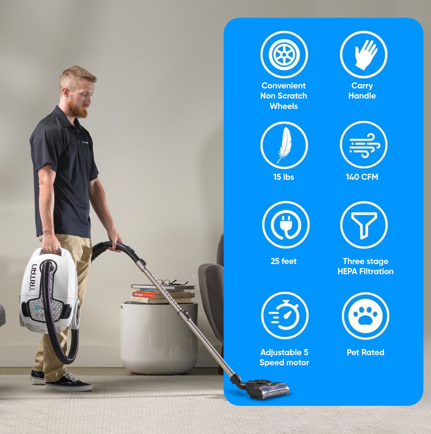 Prolux Tritan Canister Vacuum with Sealed HEPA Filtration and 12 Amp Motor