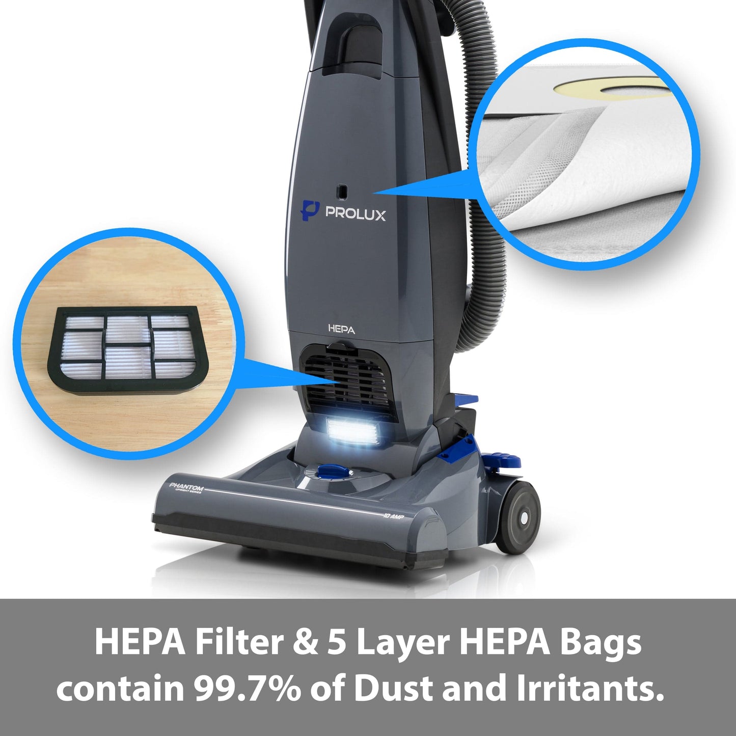 Prolux Phantom Bagged Upright Sealed HEPA Pet Vacuum for Home