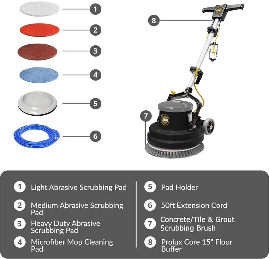 Prolux PLC15 15" Loaded Heavy Duty Single Pad Commercial Polisher Floor Buffer Machine Scrubber Loaded