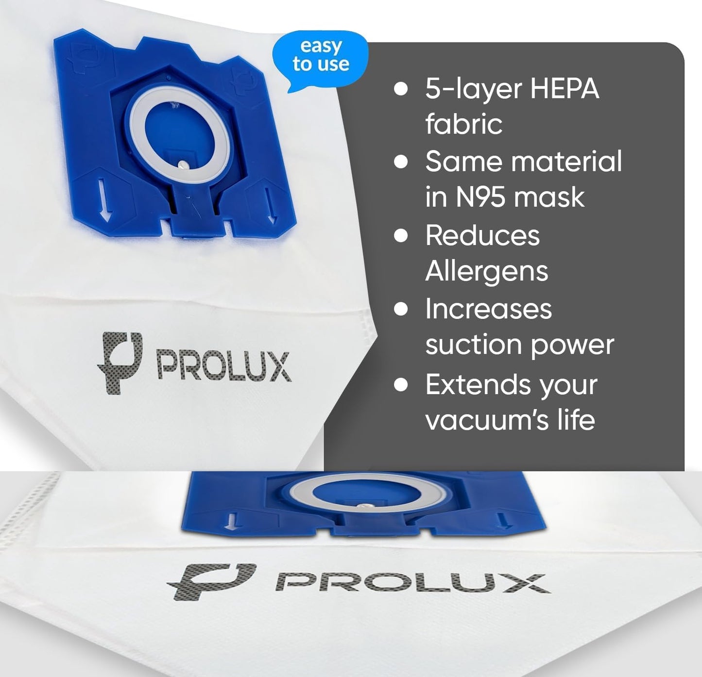 6pk of Bags and 2 Exhaust Filters for the Prolux PLCX8 Backpack Vacuum