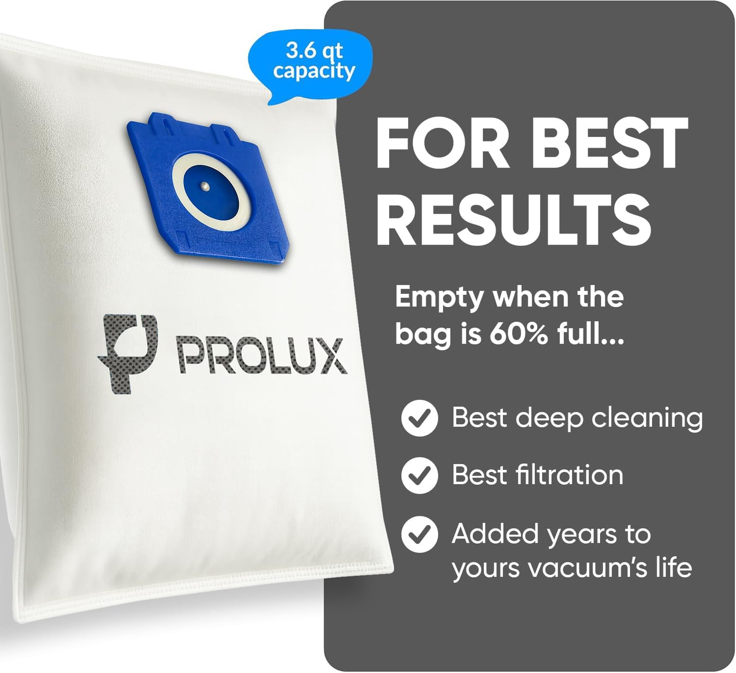 6pk of Bags and 2 Exhaust Filters for the Prolux 6000/7000/8000/9000 Upright Vacuum Cleaners