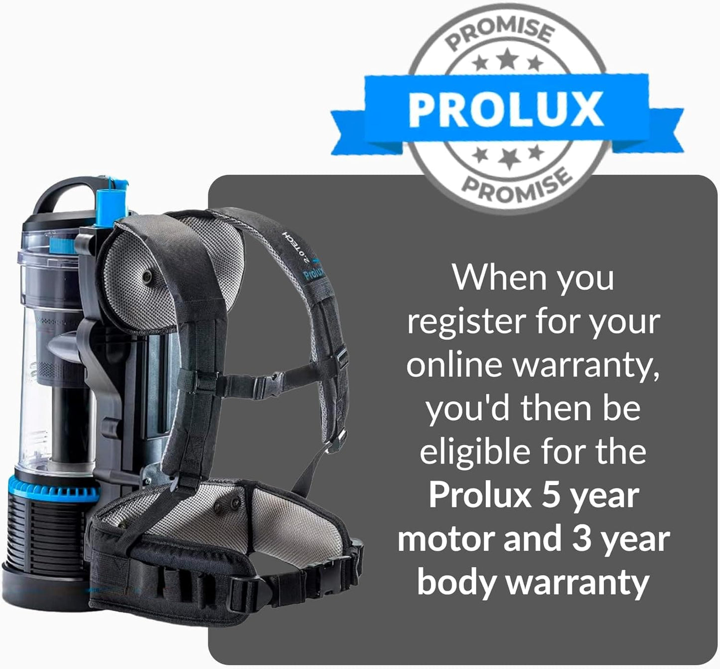 Prolux 2.0 Cordless Bagless Upright Backpack Vacuum with 1 hour Lithium Ion Battery