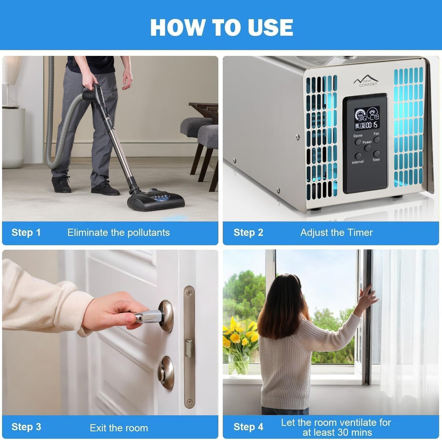 New Comfort PLCOZ12K Stainless Steel 6,000 to 14,000 mg/hr Commercial Ozone Generator and Air Purifier