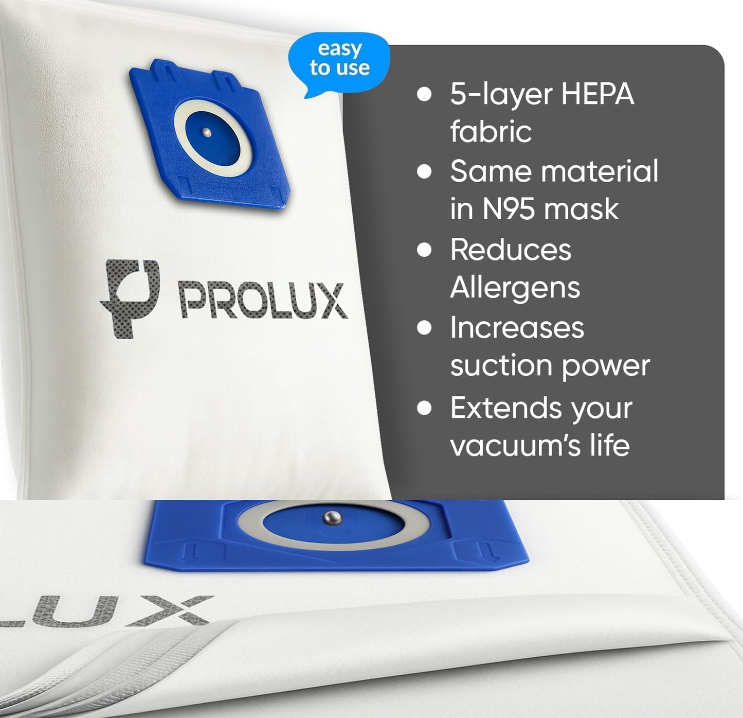 6pk of Bags and 2 Exhaust Filters for the Prolux 6000/7000/8000/9000 Upright Vacuum Cleaners
