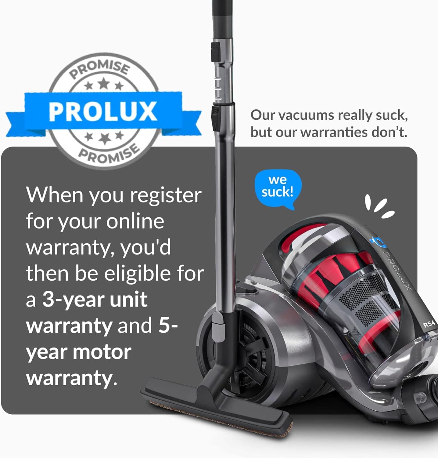 Prolux RS4 Lightweight Bagless Canister Vacuum with HEPA Filtration Premium Button Lock Tools and Automatic Cord Rewind