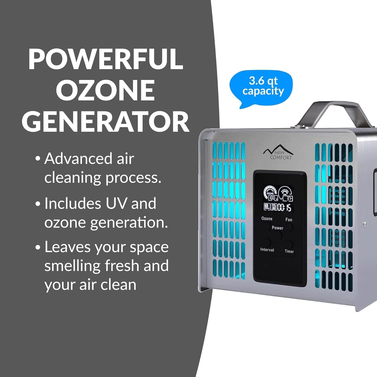 New Comfort Stainless Steel 9,000 to 14,000 mg/hr Commercial Ozone Generator and Air Purifier