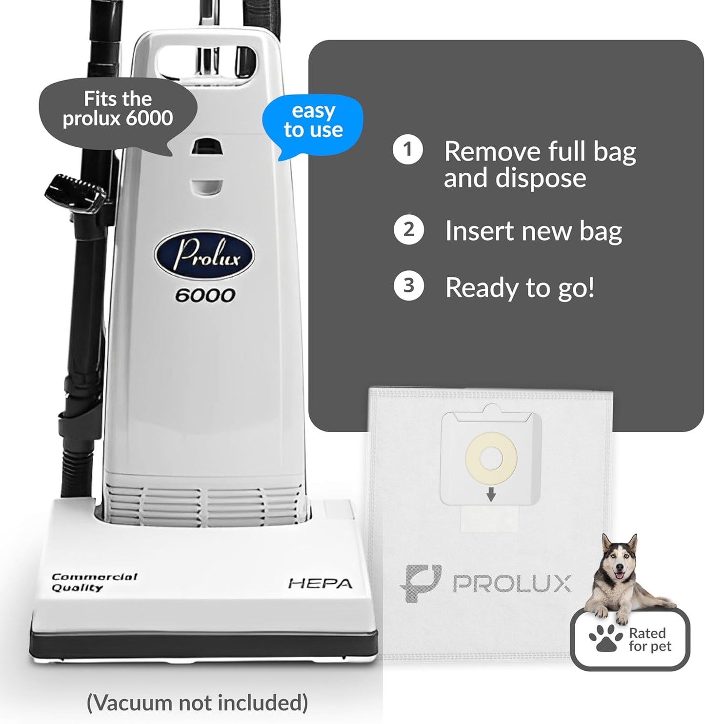 10 pack of HEPA bags for the Prolux  6000 / 7000 / 8000 / 9000 series upright vacuum cleaners