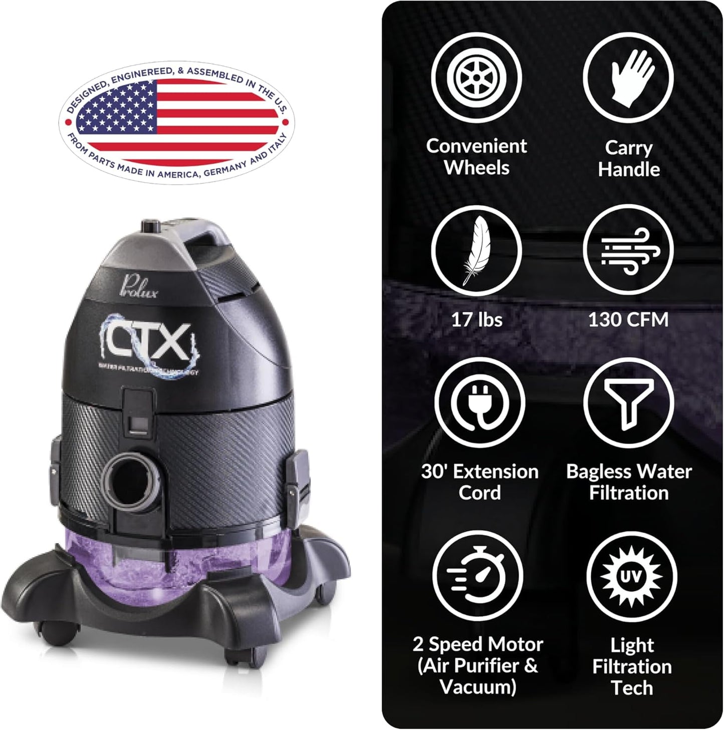 Prolux CTX ELITE Water Filtration Bagless Canister Vacuum Cleaner w/ Prolux Storm Shampooer Kit