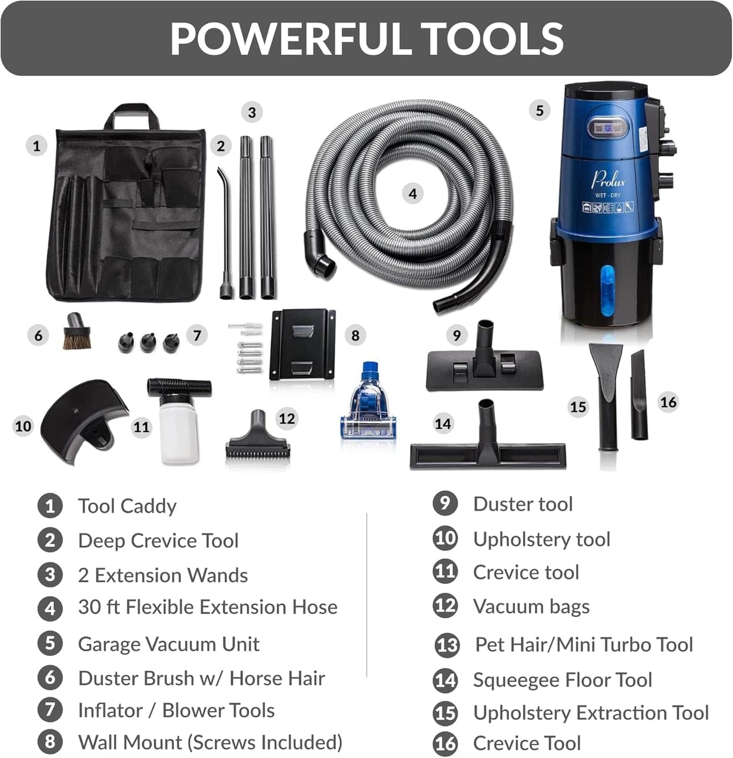 Blue Prolux Wet/Dry Garage Vacuum, Shampooer, Blower and Detailer