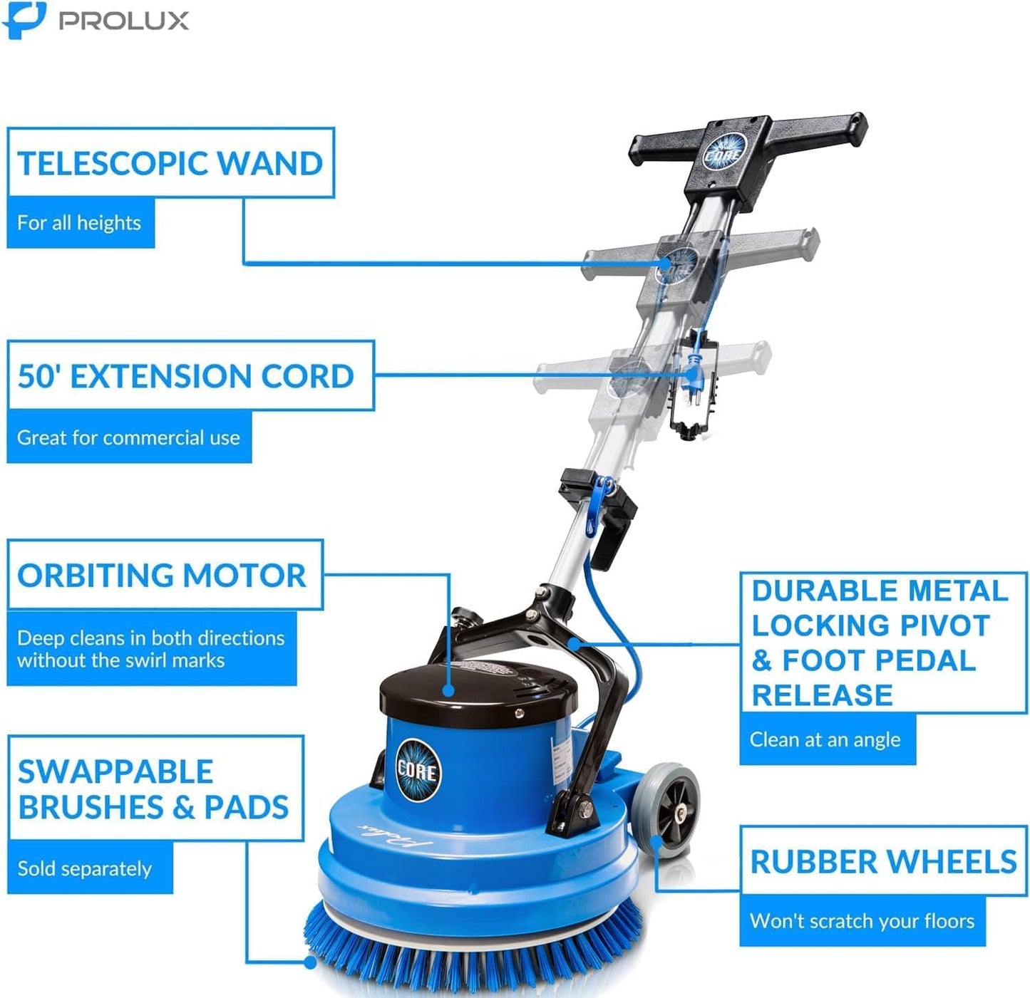 Prolux Core 15" Heavy Duty Single Pad Commercial Polisher Floor Buffer Machine Scrubber