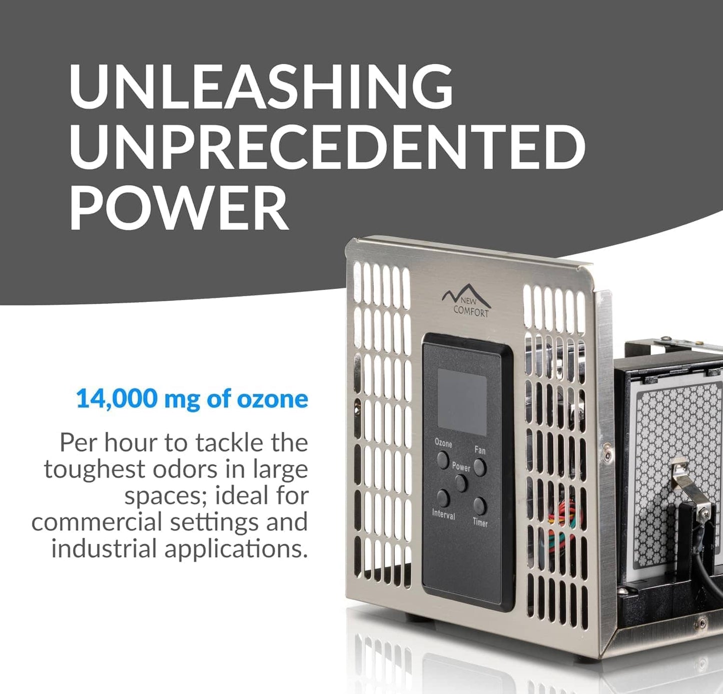 New Comfort PLCOZ12K Stainless Steel 6,000 to 14,000 mg/hr Commercial Ozone Generator and Air Purifier