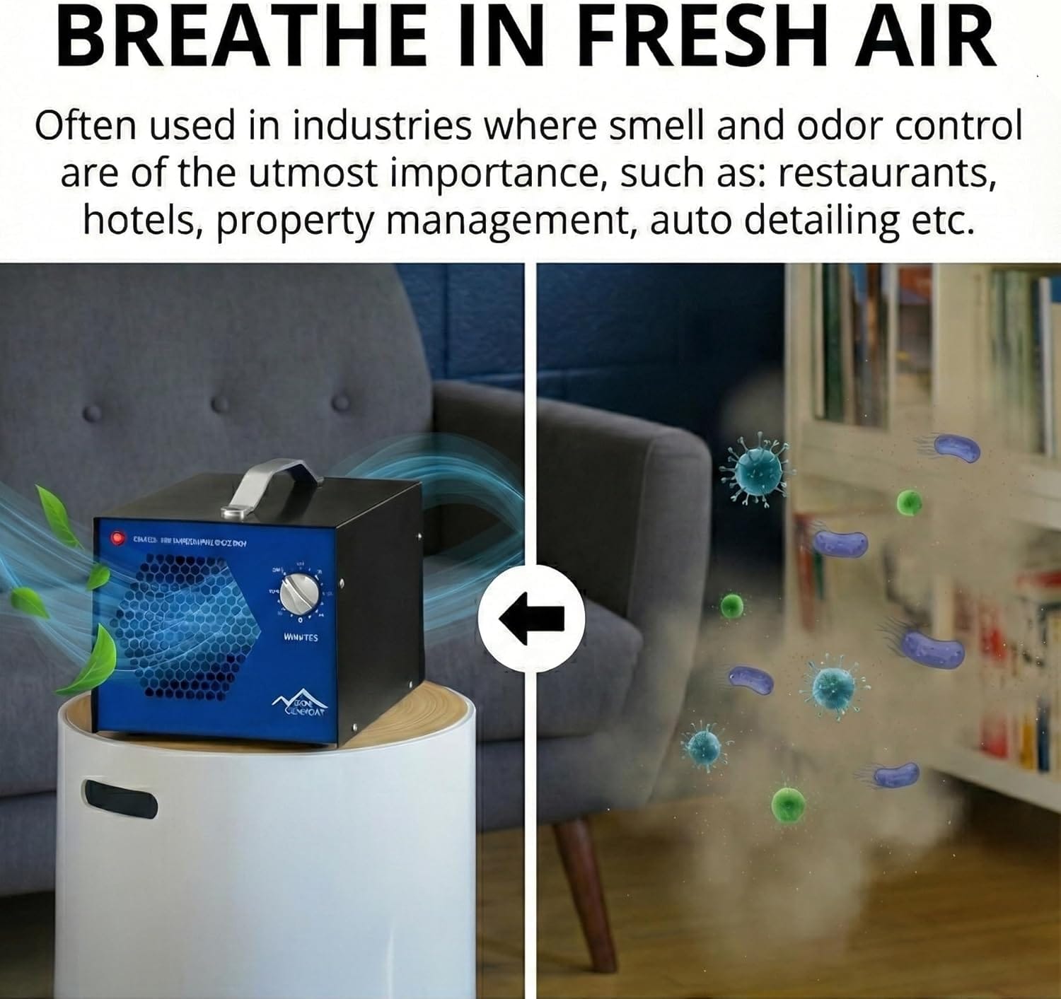 New Comfort Large Odor Eliminating Blue Commercial Ozone Generator