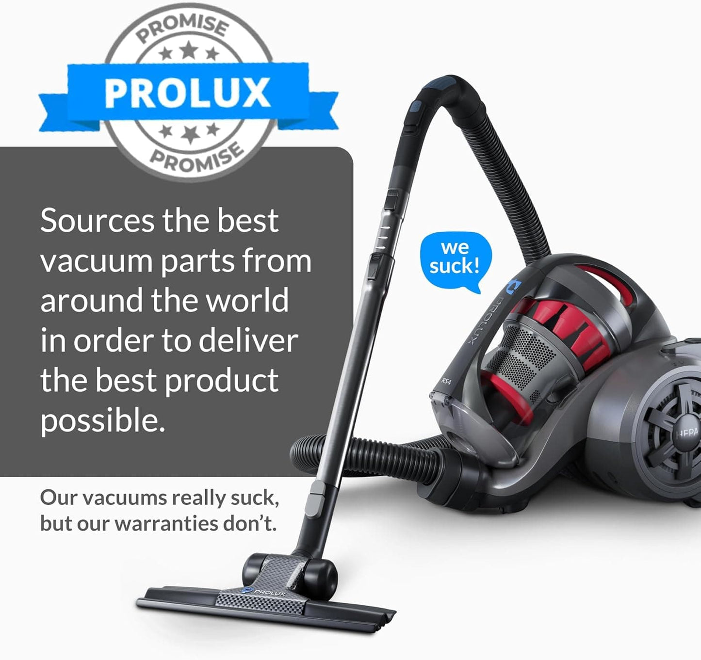 Prolux RS4 Lightweight Bagless Canister Vacuum with HEPA Filtration Premium Button Lock Tools and Automatic Cord Rewind