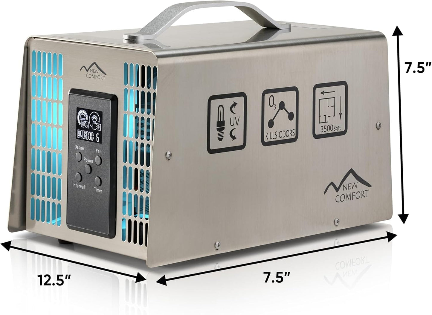 New Comfort PLCOZ12K Stainless Steel 6,000 to 14,000 mg/hr Commercial Ozone Generator and Air Purifier