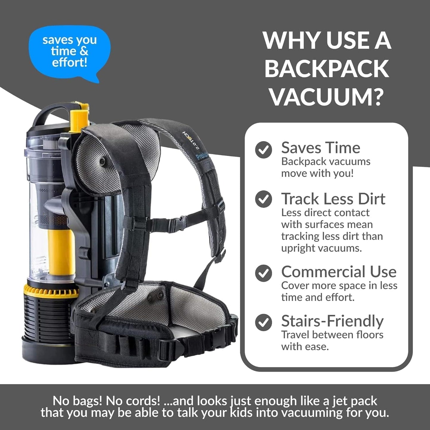 Prolux 2.0 Commercial Bagless Upright Backpack Vacuum with Deluxe 1 1/2 inch Tool Kit