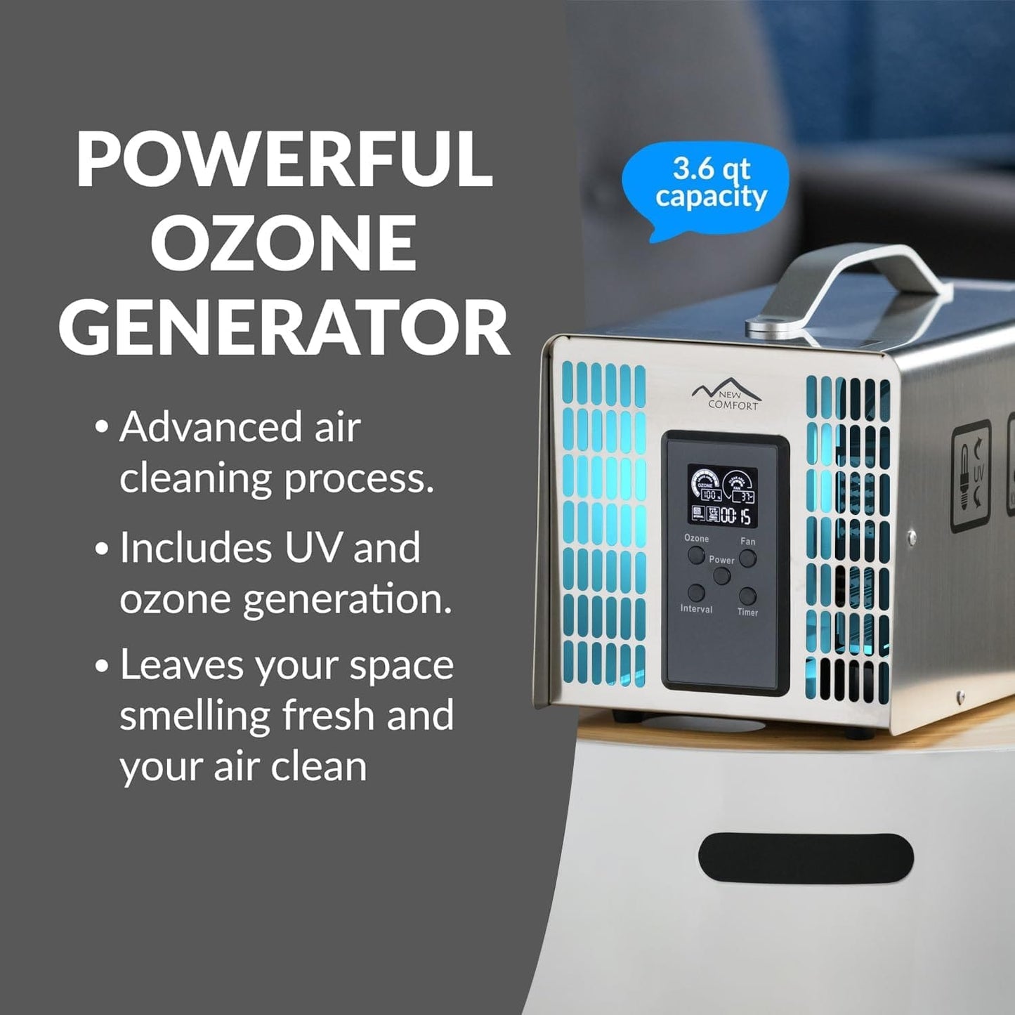 New Comfort PLCOZ12K Stainless Steel 6,000 to 14,000 mg/hr Commercial Ozone Generator and Air Purifier