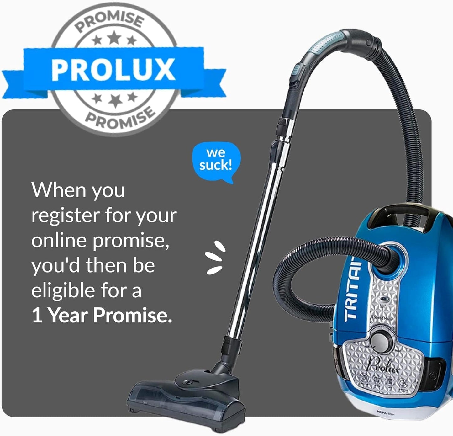 Prolux Tritan Canister Vacuum with Sealed HEPA Filtration and 12 Amp Motor