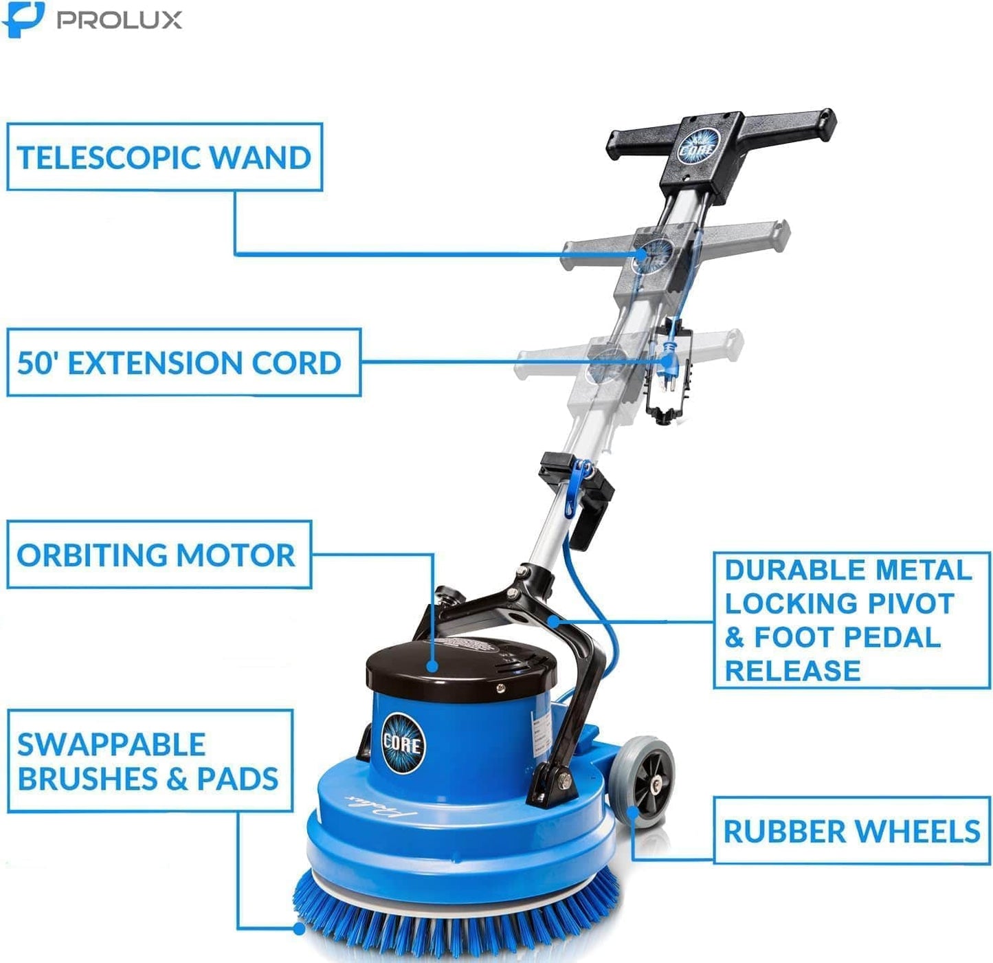 Prolux Core 15" Heavy Duty Single Pad Commercial Polisher Floor Buffer Machine Scrubber Loaded Version