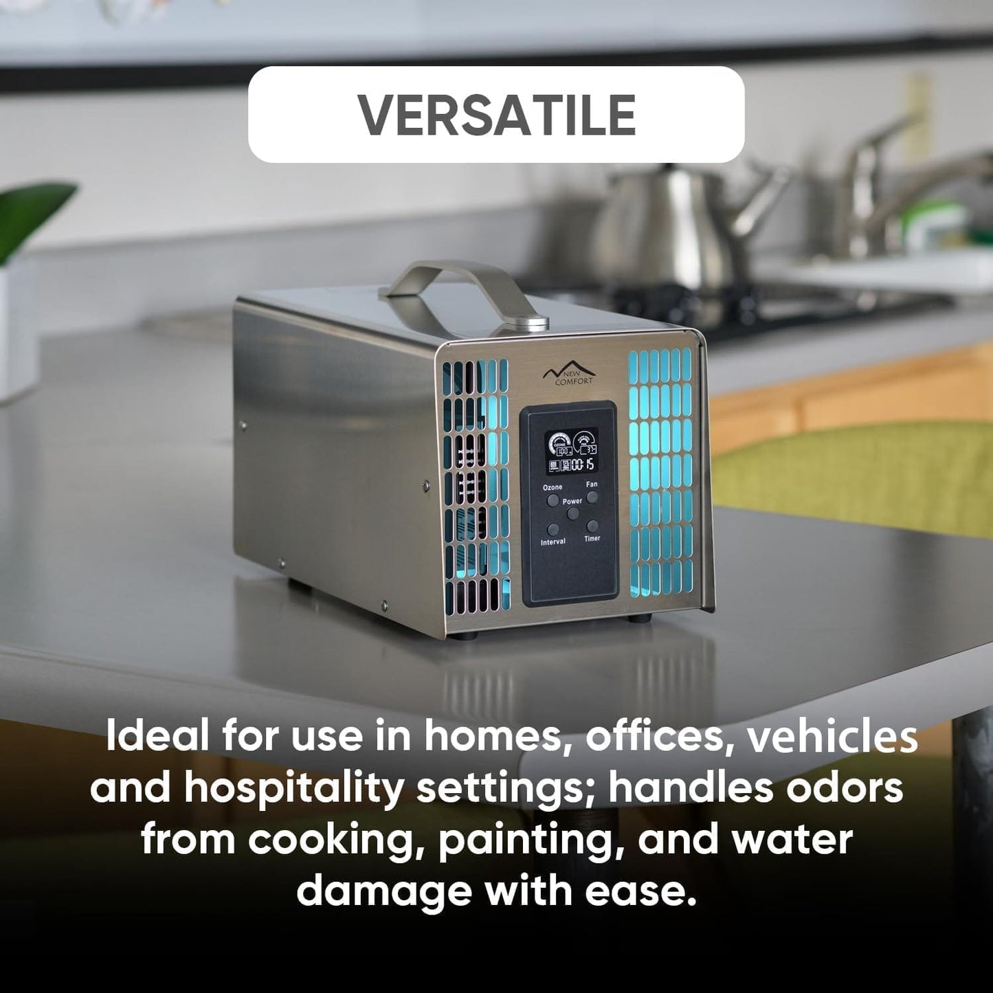 New Comfort PLCOZ12K Stainless Steel 6,000 to 14,000 mg/hr Commercial Ozone Generator and Air Purifier