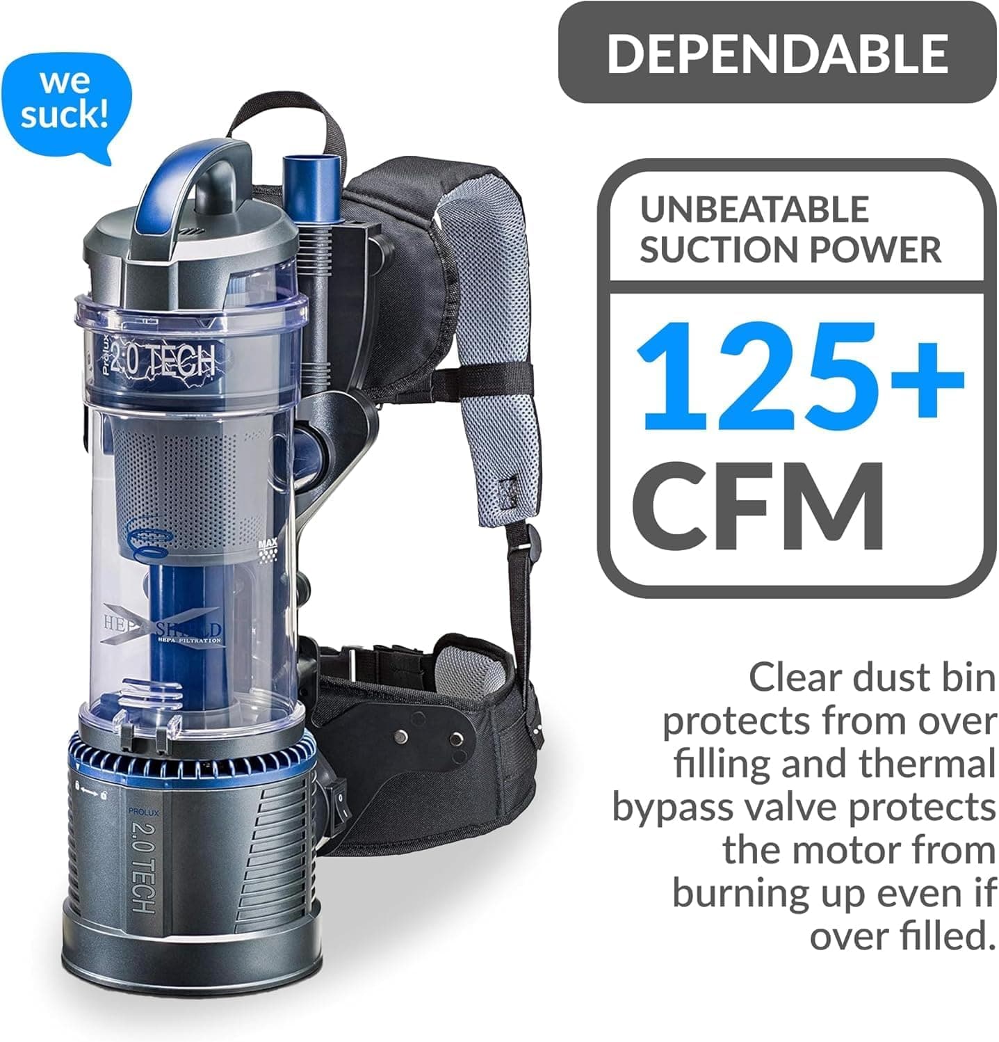 Demo Lightweight Prolux 2.0 Bagless Upright Backpack Vacuum w/ Electric Powerhead
