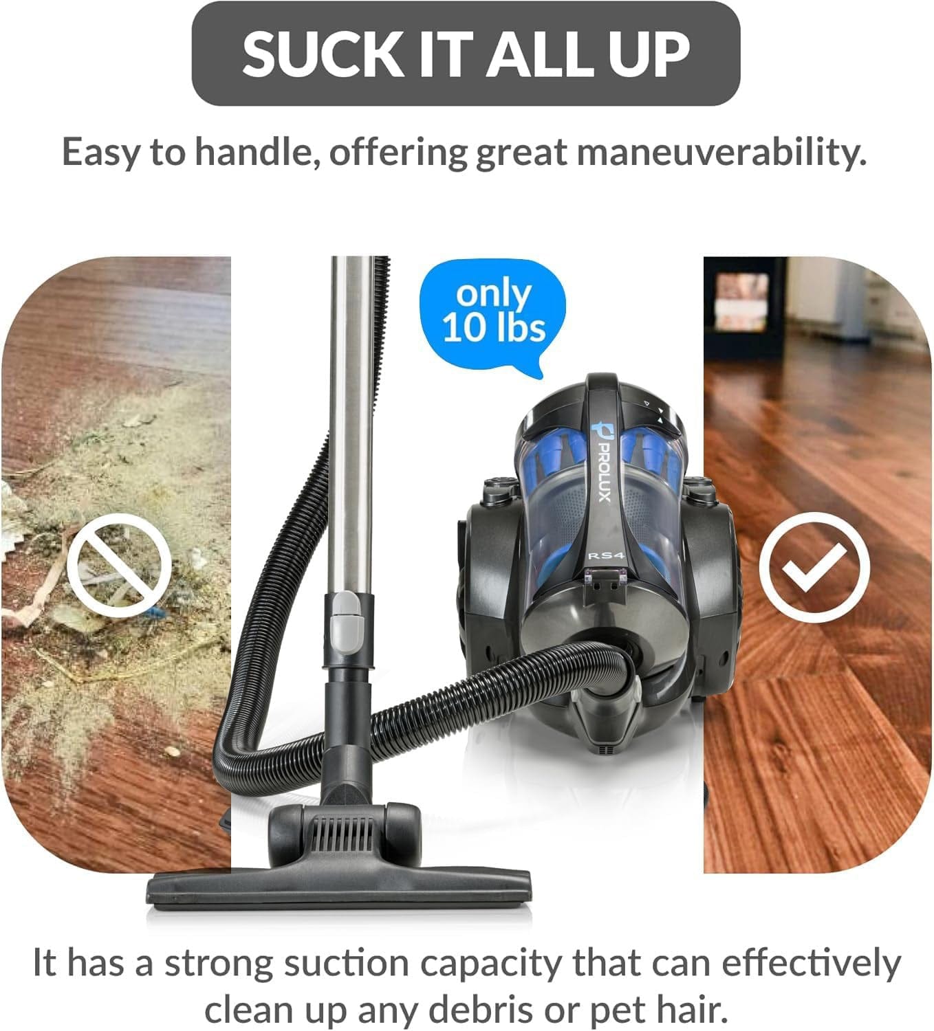 Prolux RS4 Lightweight Bagless Canister Vacuum with HEPA Filtration Premium Button Lock Tools and Automatic Cord Rewind