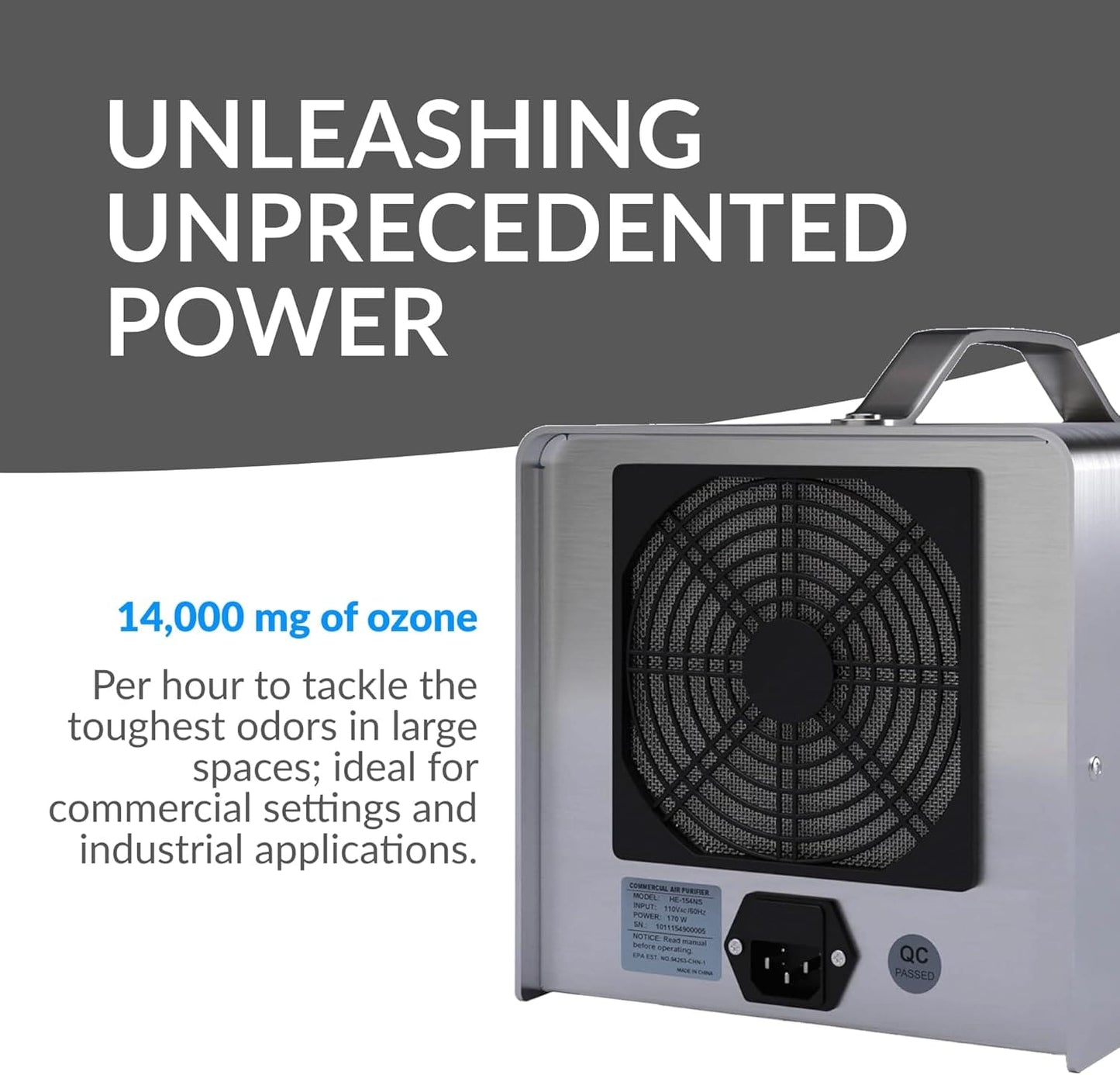 New Comfort Stainless Steel 9,000 to 14,000 mg/hr Commercial Ozone Generator and Air Purifier