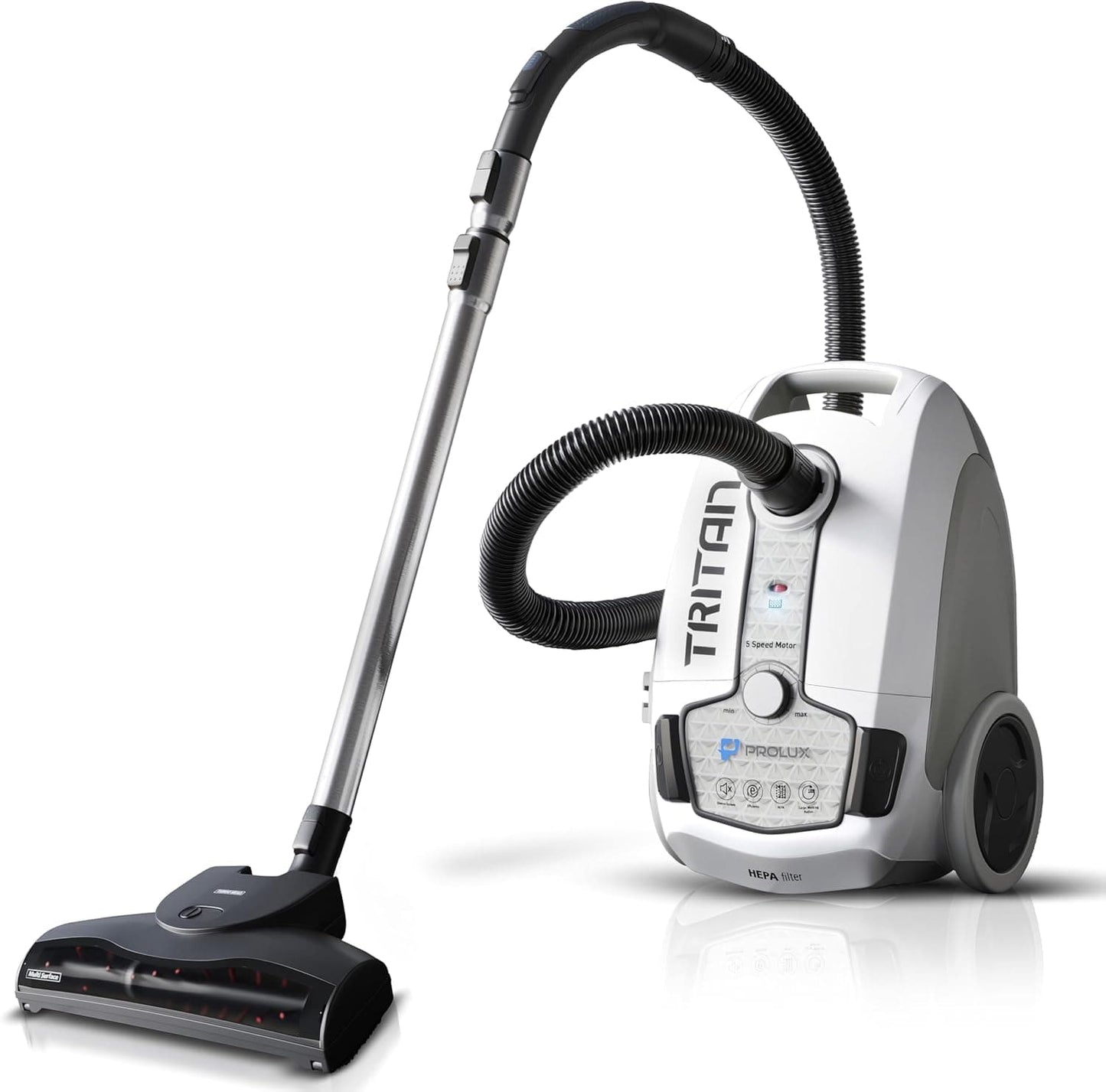 Prolux Tritan Canister Vacuum with Sealed HEPA Filtration and 12 Amp Motor