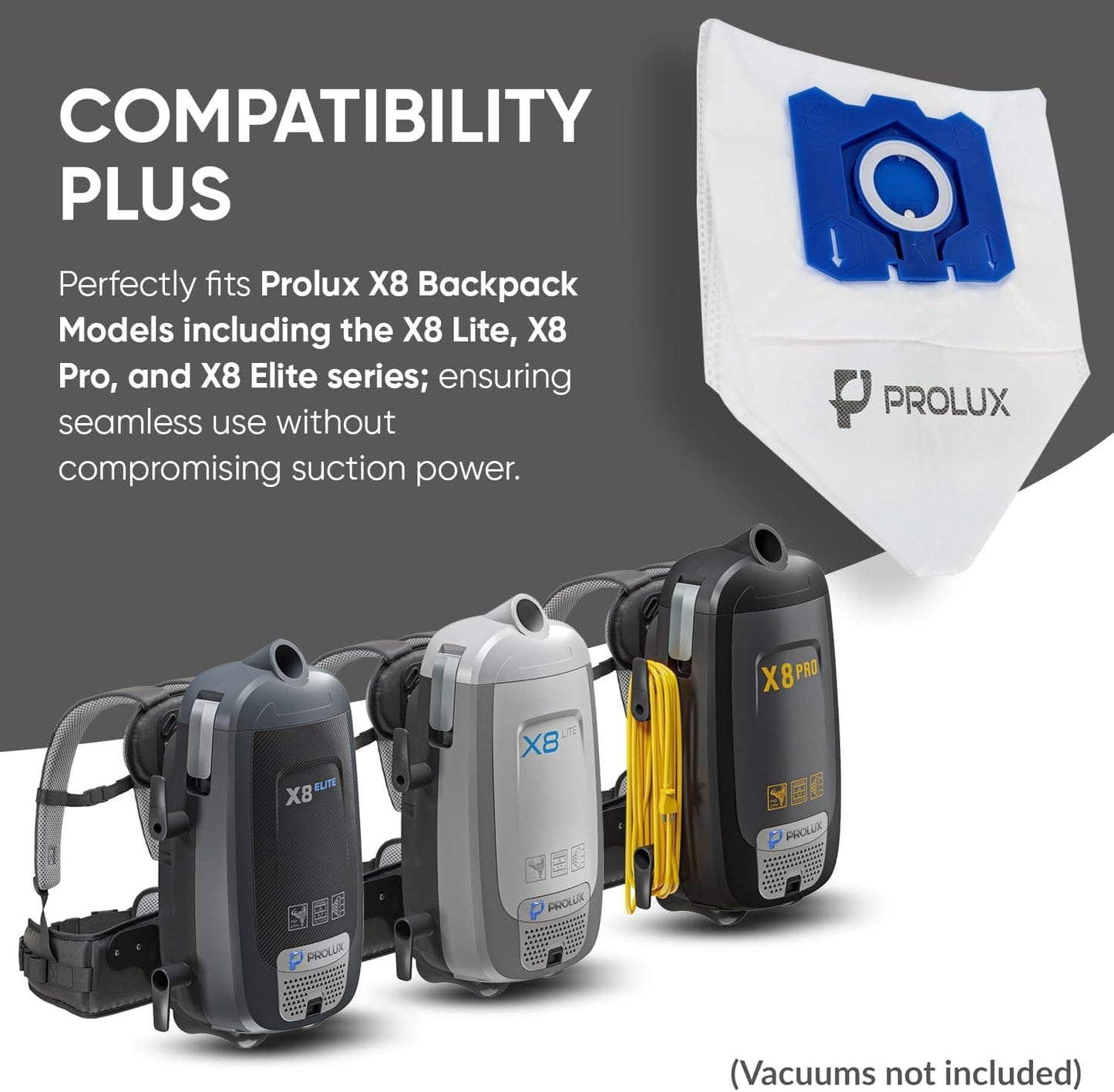 6pk of Bags and 2 Exhaust Filters for the Prolux PLCX8 Backpack Vacuum