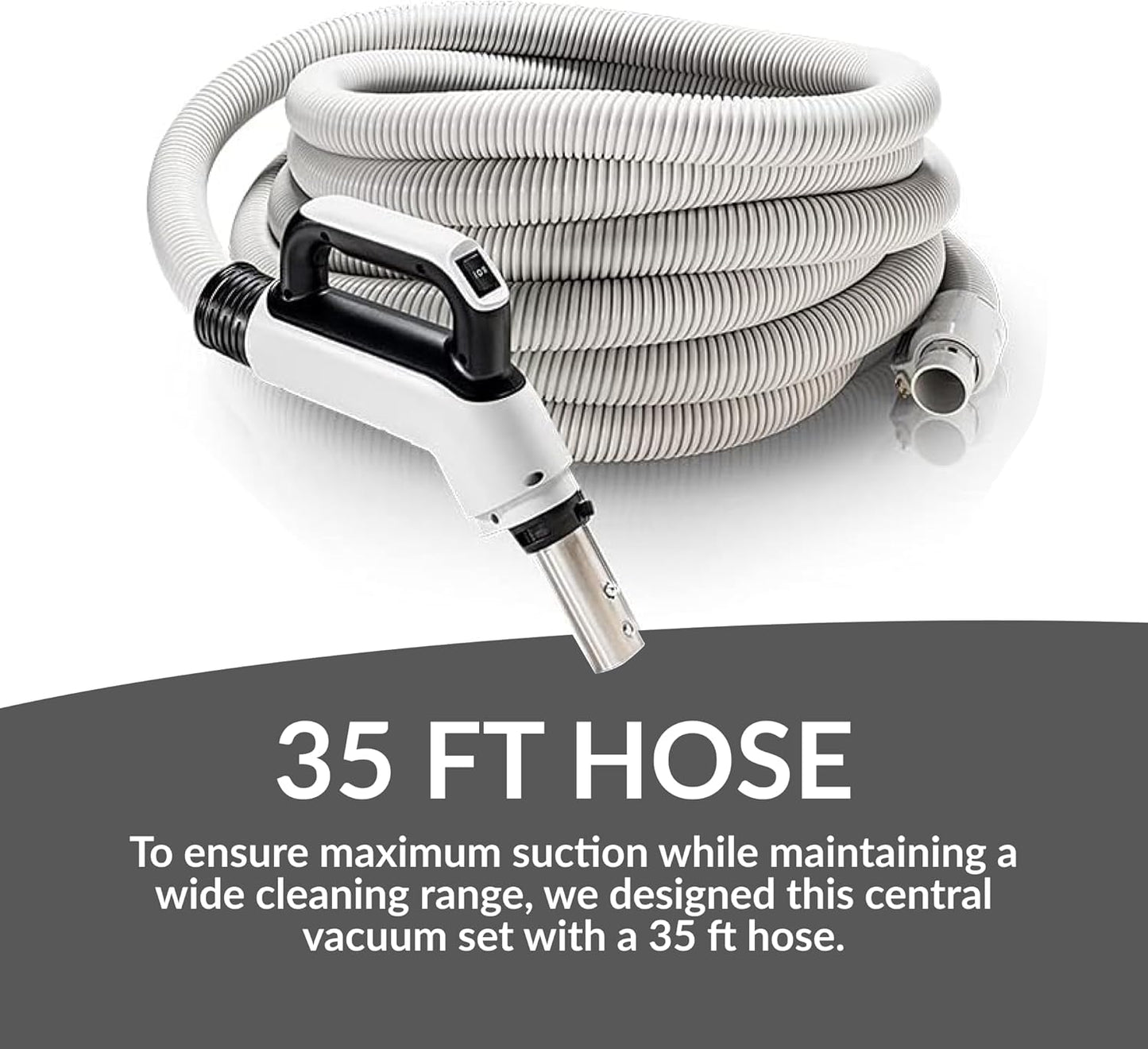 Premium Prolux 35 ft Universal Central Vacuum Hose Kit With Wessel Werk Power Nozzle