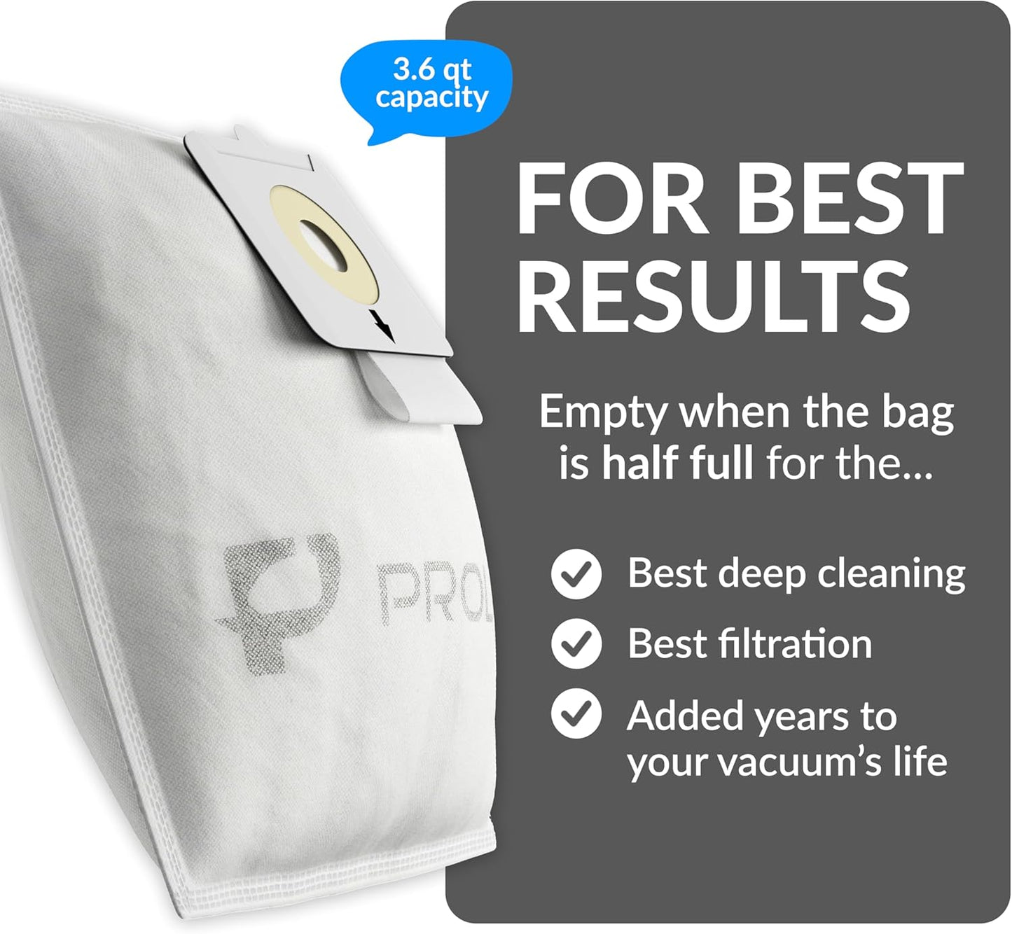 10 pack of HEPA bags for the Prolux  6000 / 7000 / 8000 / 9000 series upright vacuum cleaners