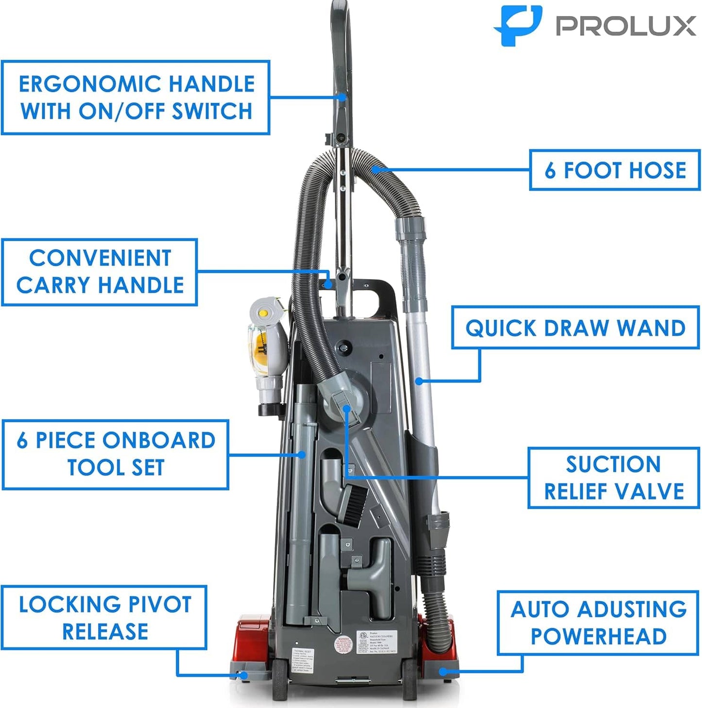 Prolux 7000 Upright Sealed HEPA Vacuum with on board tools and 7 Year Warranty