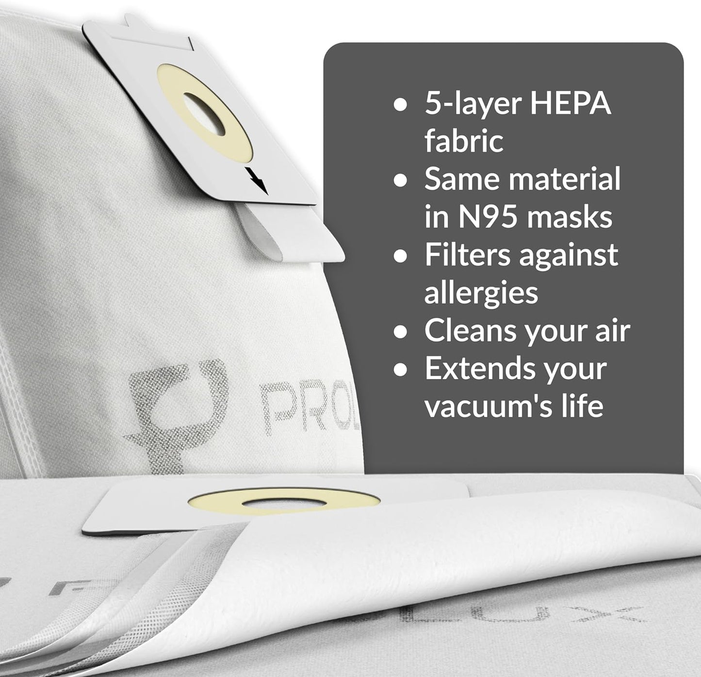 10 pack of HEPA bags for the Prolux  6000 / 7000 / 8000 / 9000 series upright vacuum cleaners