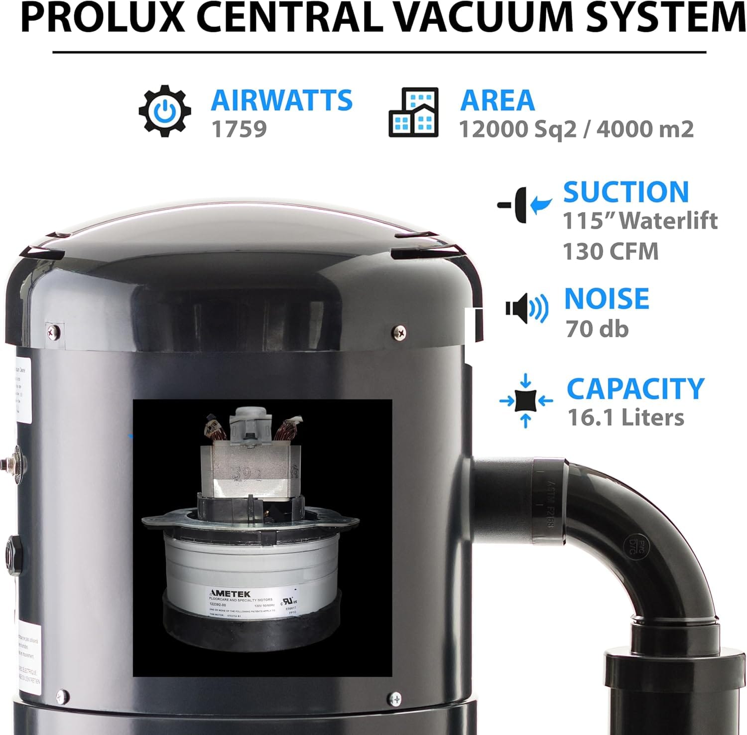 Prolux CV12000 Central Vacuum Power Unit with most powerful 2