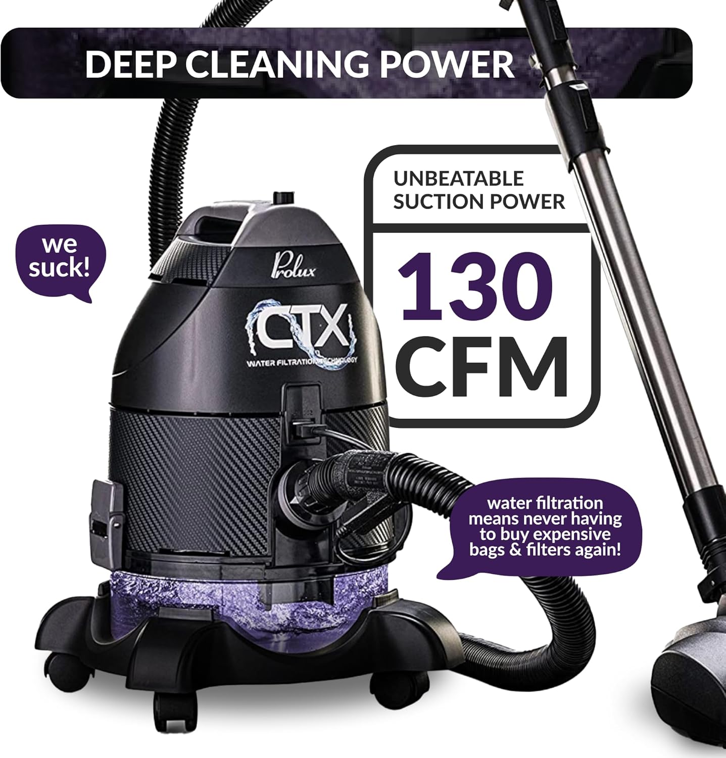 Prolux CTX ELITE Water Filtration Bagless Canister Vacuum Cleaner w/ Prolux Storm Shampooer Kit