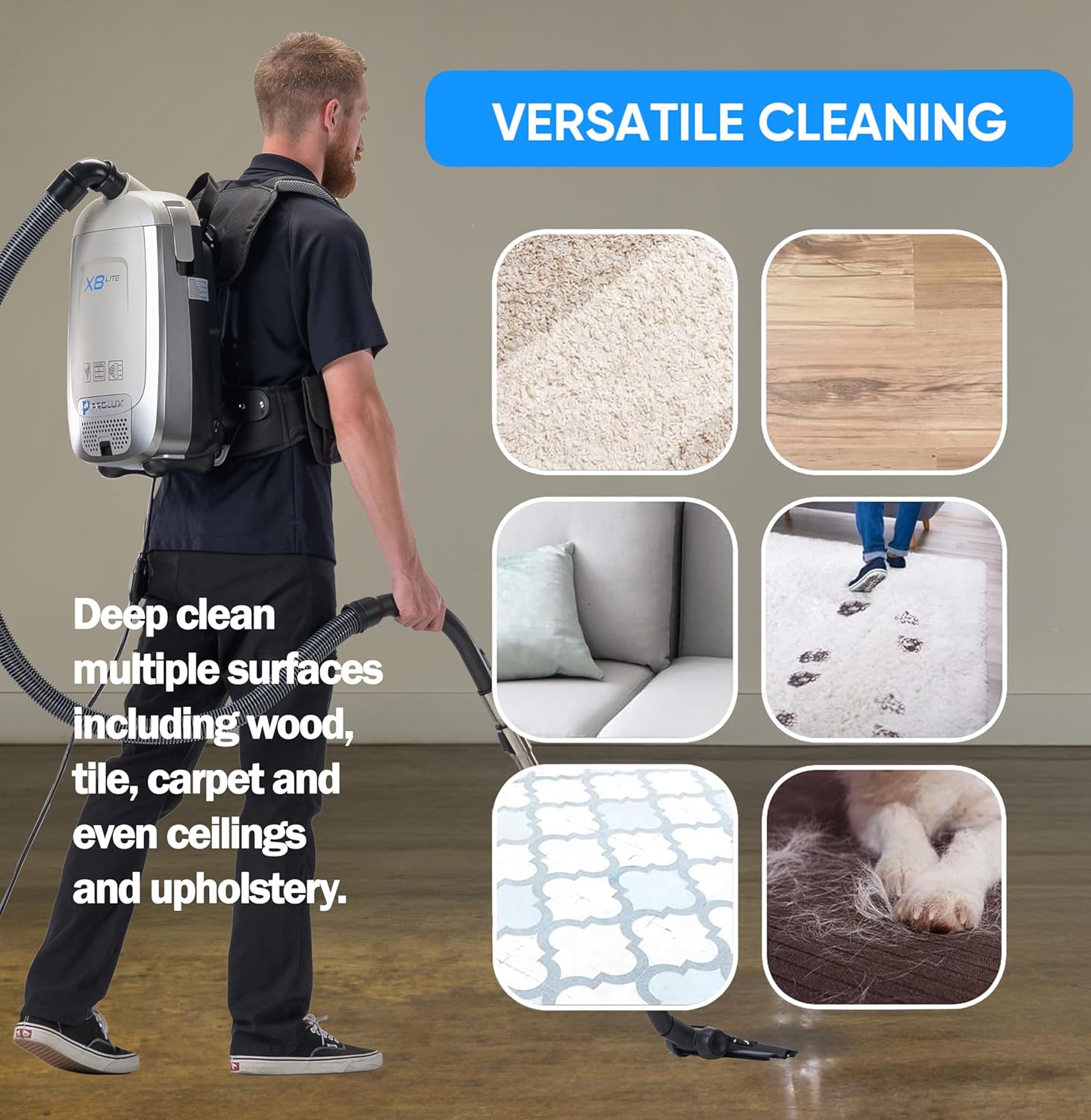 Prolux X8 Lite Backpack Vacuum w/ Premium Tool Kit for Light