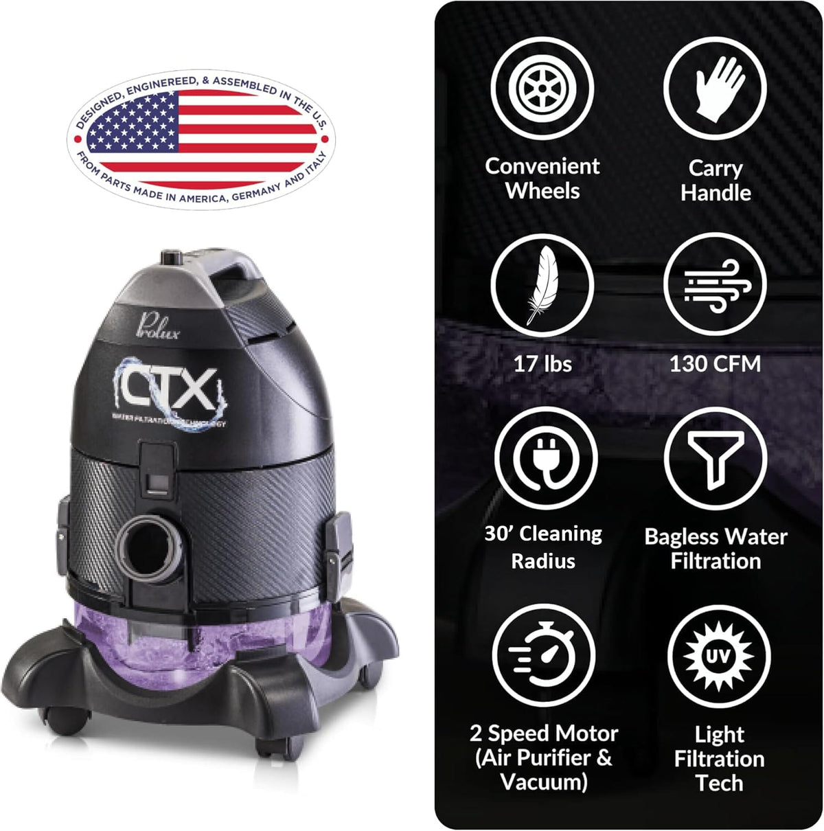 Prolux CTX PRO Water Filtration Bagless Canister Vacuum Cleaner