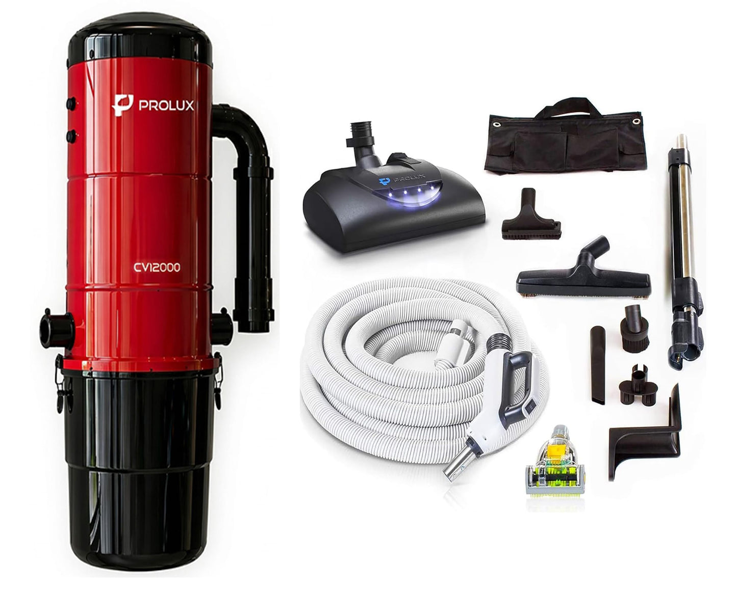 Prolux CV12000 Central Vacuum Unit System with Prolux Electric Hose Power Nozzle Kit and 10 Year Warranty
