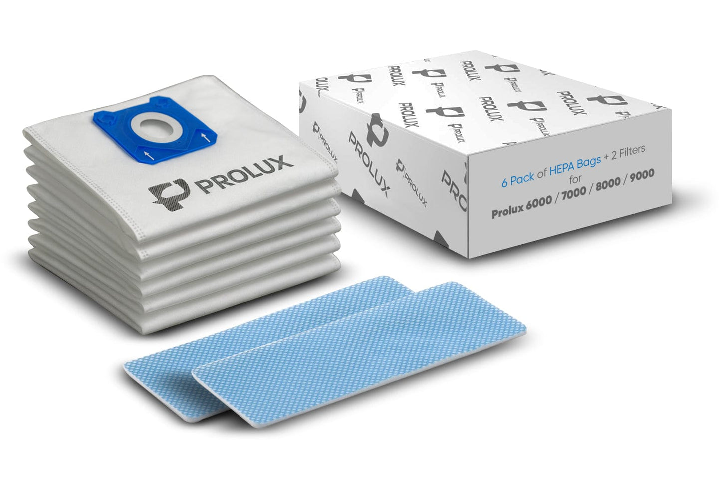 6pk of Bags and 2 Exhaust Filters for the Prolux 6000/7000/8000/9000 Upright Vacuum Cleaners