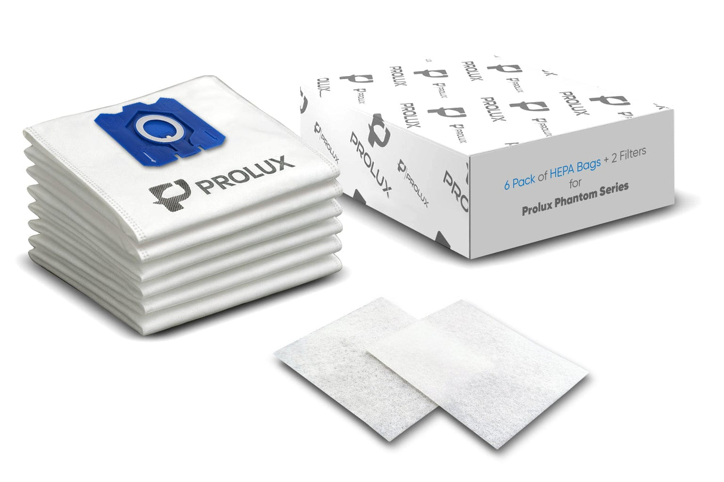 6 Pack of HEPA Bags and 2 Post Filters for the Prolux Phantom Canister Vacuum Cleaner