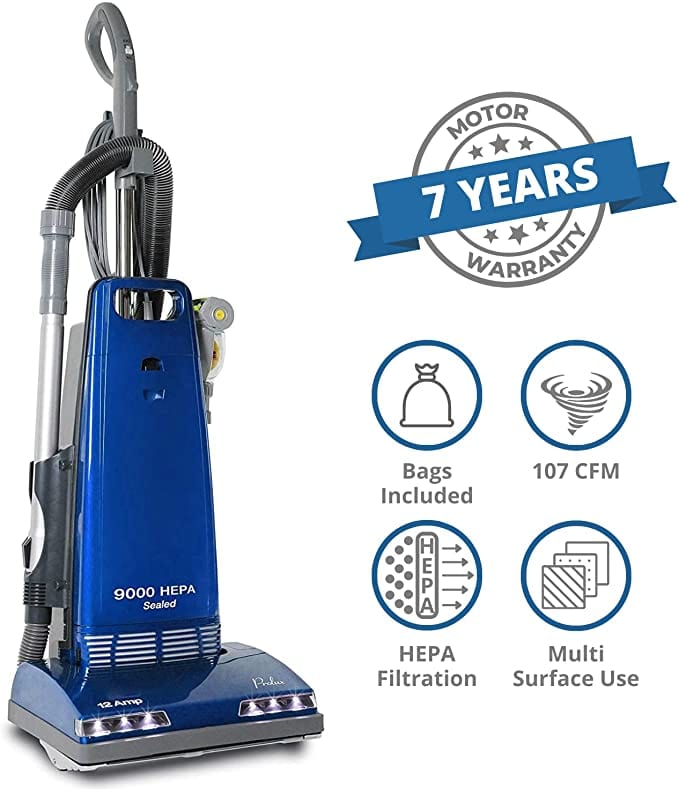 New Prolux 9000 Upright Sealed HEPA vacuum with 12 AMP Motor on board tools and 7 Year Warranty!