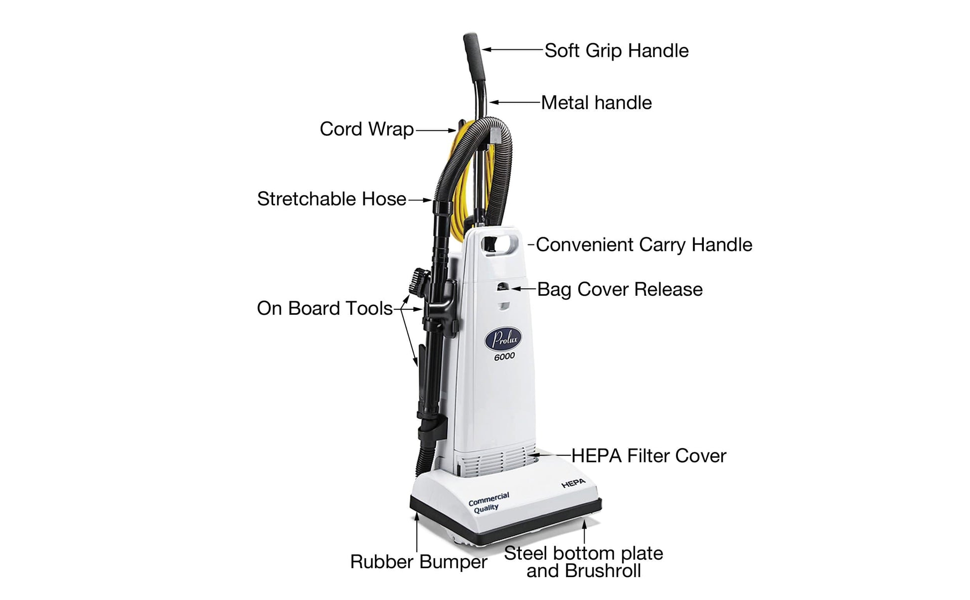 Prolux Aspiradora vertical comercial 6000 con herramientas integradas,  aspiradora en bolsa, aspiradora comercial, alfombra, piso, filtro HEPA,  cepillo